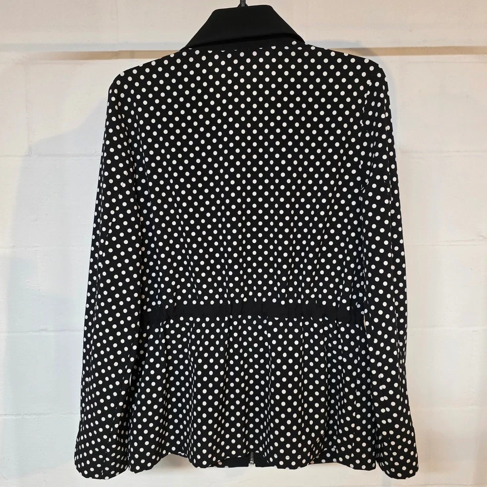 Laura Ashley Black White Polka‎ Dot Zip Up Light Jacket Drawstring Waist Women M